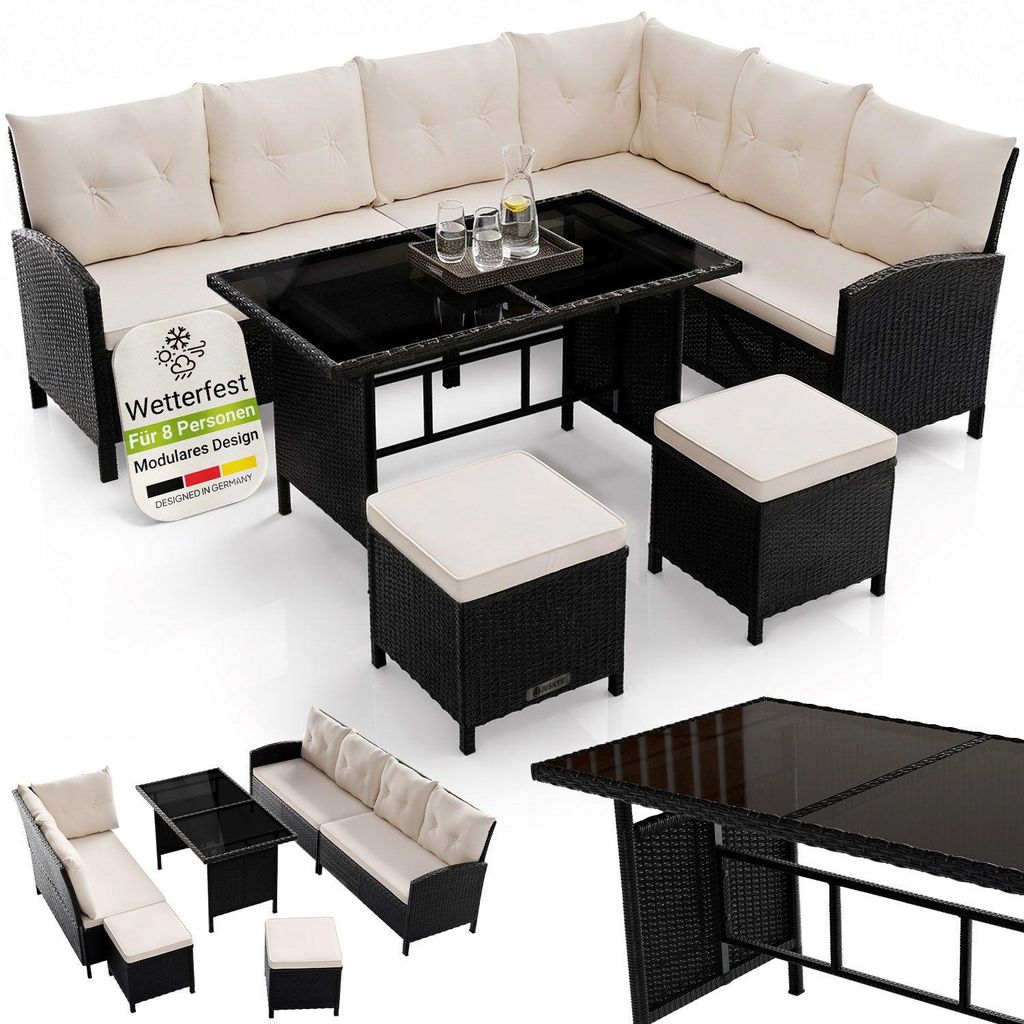Juskys Polyrattan Lounge Manacor - Sofa, stolik, stołek i Zdjęcie produktu 