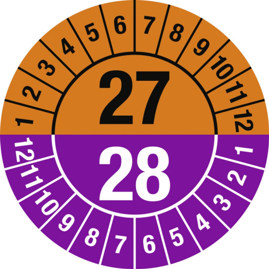 Dreifke Prüfplakette 2027 - 2028 mit Monaten, Dokumentenfolie, Ø 30 mm, 10 S...