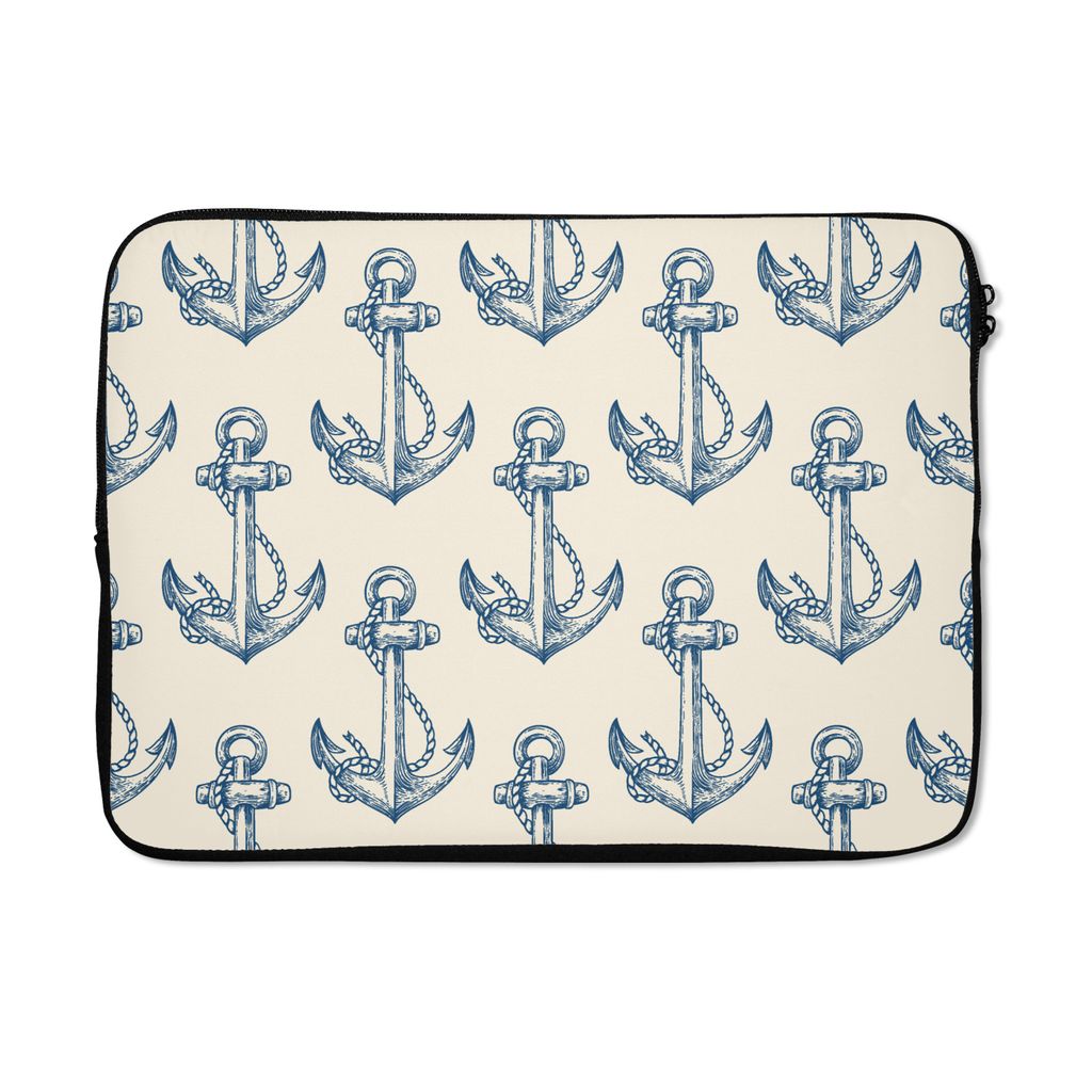 MuchoWow Laptop Hülle 14 ZollVintage - Anker - Strand - Muster Laptoptasche - Laptoptasche - Stoßsicher - Schutzhaube
