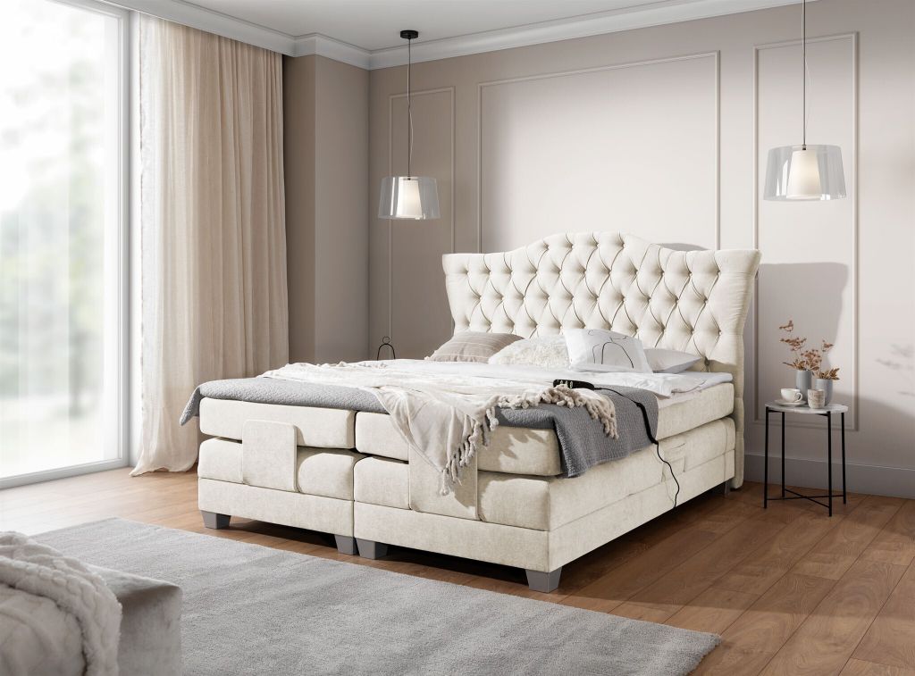 Boxspringbett Elektrisch Bett FAUSTO 140x200cm in Stoff Wind Creme