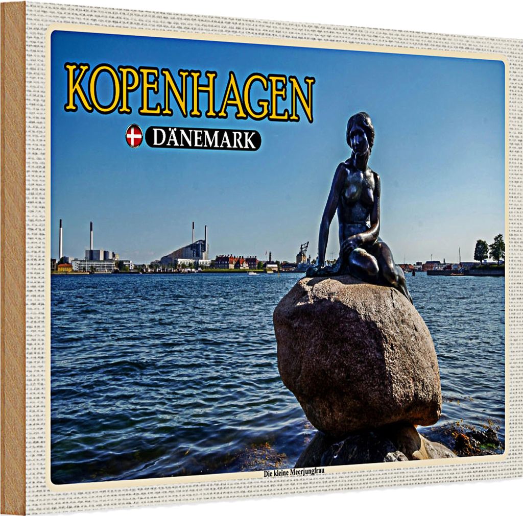 Holzschild Reise 30x20cm Kopenhagen Dänemark kleine Meerjungfrau