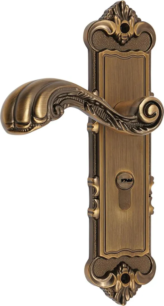 Poignée de porte avec serrure bronze pour menuiserie bois et acier