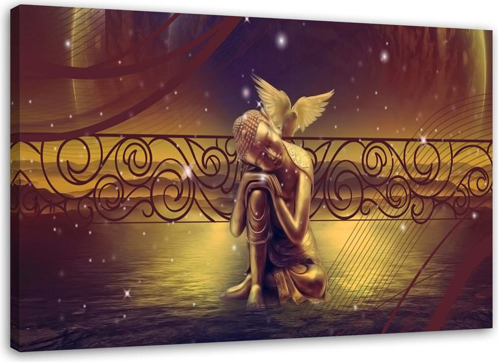 Leinwandbild buddha im vintage-stil zen spa 120x80 cm Feeby gold wandbild bereit zum aufhängen