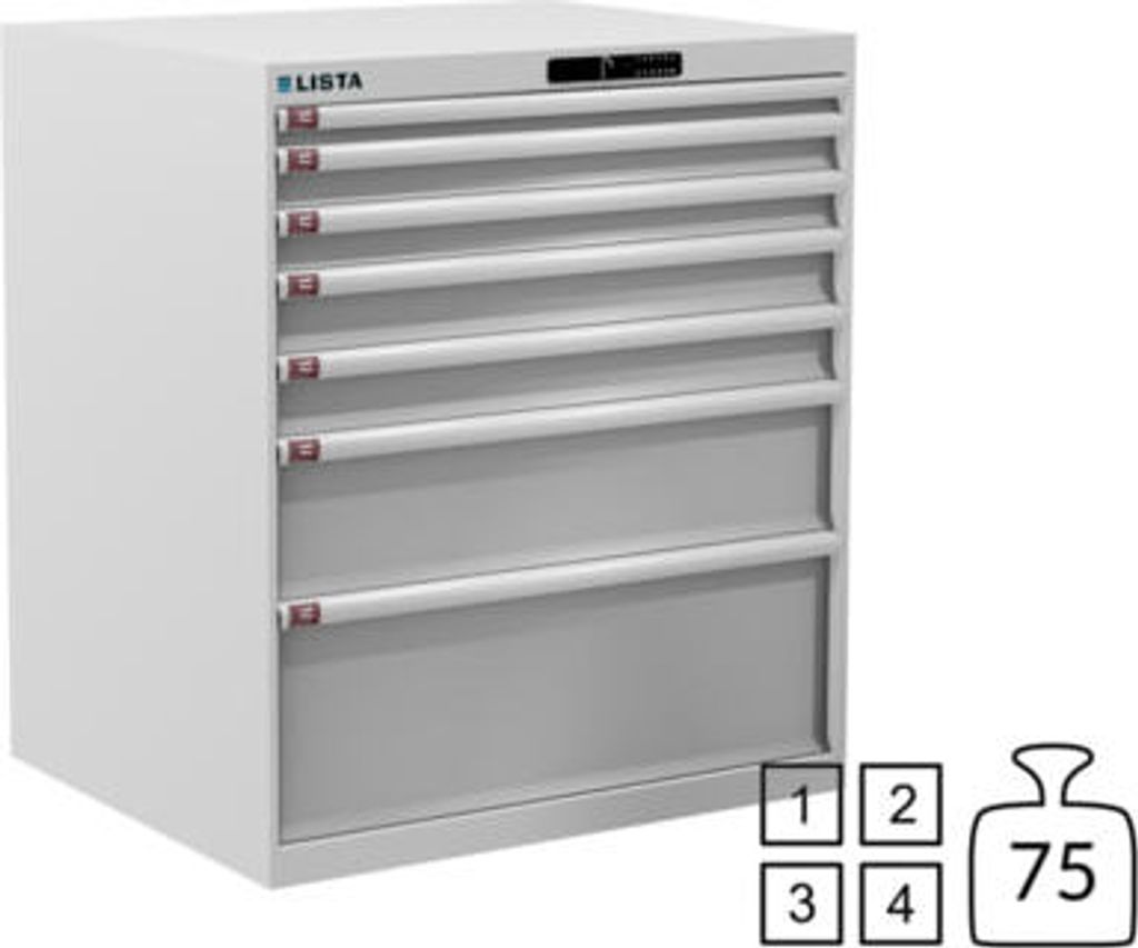 Lista Schubladenschrank - 78.695.110 - 1.000x870x725 mm (HxBxT) - 7 Schubladen - 75 kg - Code Lock - reinweiß (RAL 9010)