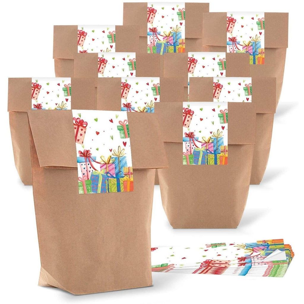 Logbuch-Verlag 5 x kleine Gastgeschenk Verpackung Geschenktüte Papiertüte SCHÖN DASS DU DA BIST Aufkleber schwarz weiß braun Give-Away Partytü...