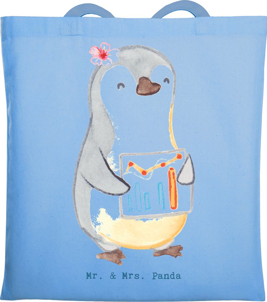 Mr. & Mrs. Panda Jutebeutel Business Analyst Herz - Sky Blue - Geschenk, Laptoptasche, Schultasche, Tote Bag, Einkaufstasche, Shopping Tasche