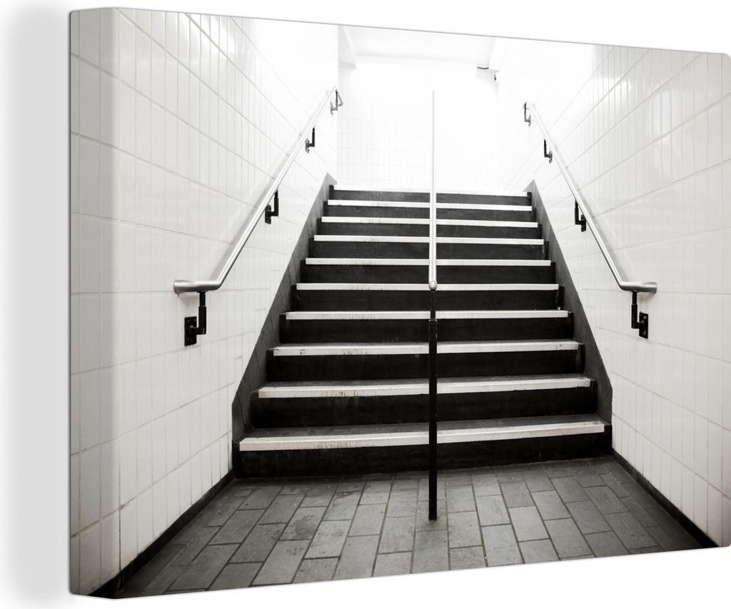 OneMillionCanvasses - Leinwandbilder - 140x90 cm, Leeres Treppenhaus mit weißem Hintergrund, Wandbilder Kunstdruck Wanddekoration