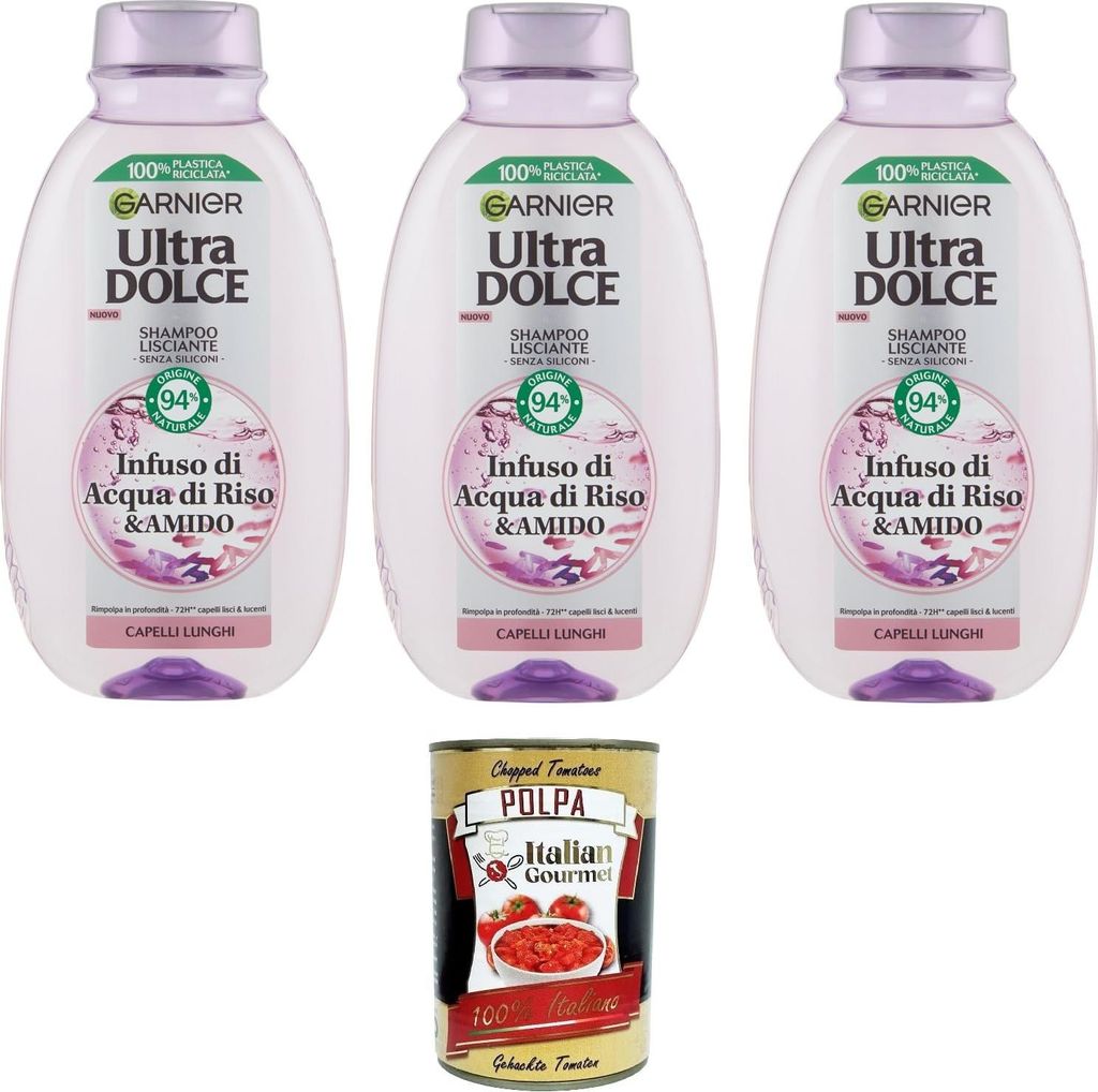 G. Ultra Dolce Infuso di Acqua di Riso & Amido, Shampoo Lisciante Aufguss aus Reiswasser und Stärke, glättendes Shampoo 3x 250 ml+ Italian Gourme...