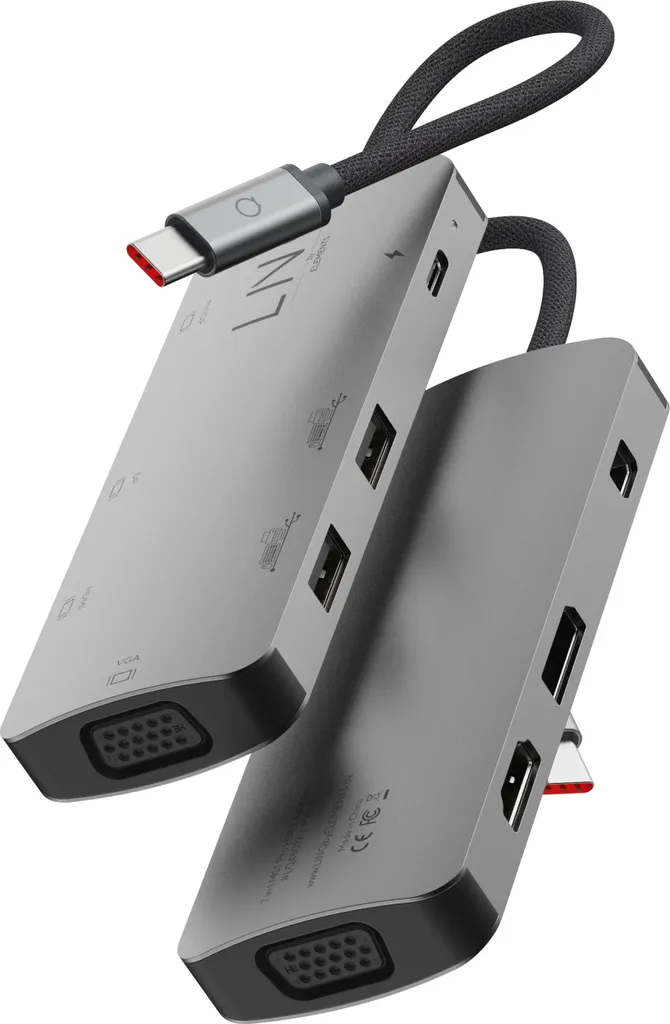 Adaptateur LINQ 7-en-1 HDMI 2.0 et Mini Display Port 1.4 4K/60Hz Gris