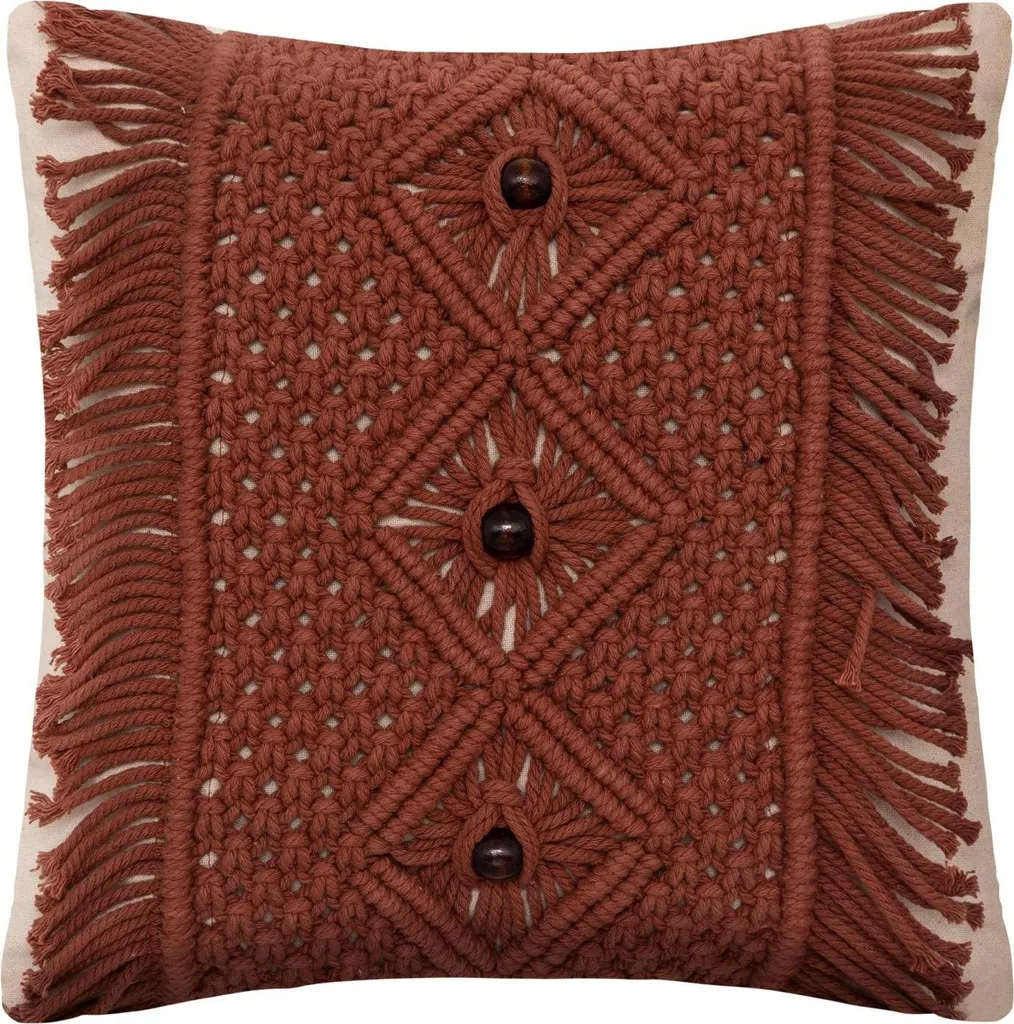 Décoration salon : Coussin Ali macramé brun cannelle coton 40x40 cm
