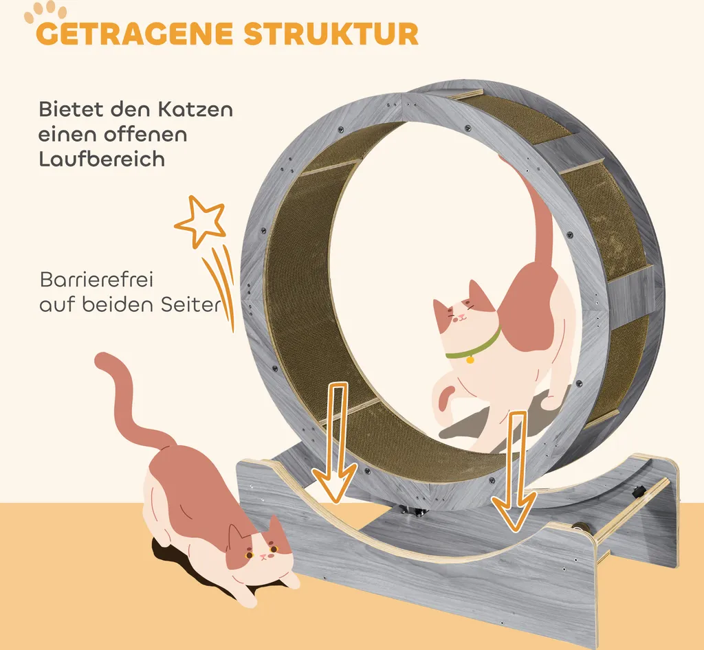 Roue de Course pour Chat 91cm et Griffoir Intégré - Accessoire Gris