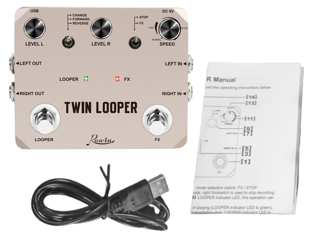 Rowin Gitarren-Looper-Pedal mit 2 Fußschaltern, 11 Wiedergabemodi, 10 Minuten Aufnahmezeit, 24-Bit-Abtastrate, Gitarren-Loop-Station-Pedal aus Zin...