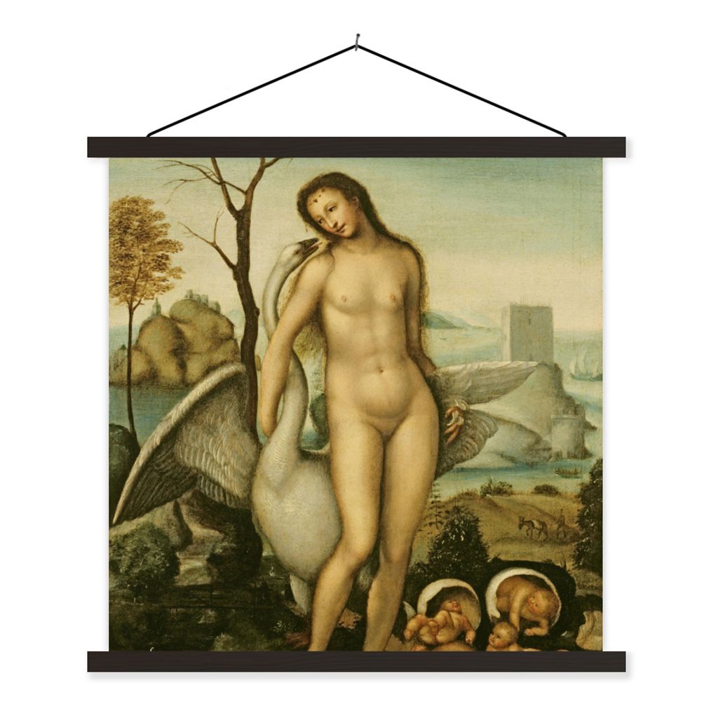MuchoWow Textilposter Leda und der Schwan - Leonardo da Vinci 40x40 cm mit schwarzem Rahmen - Fotos