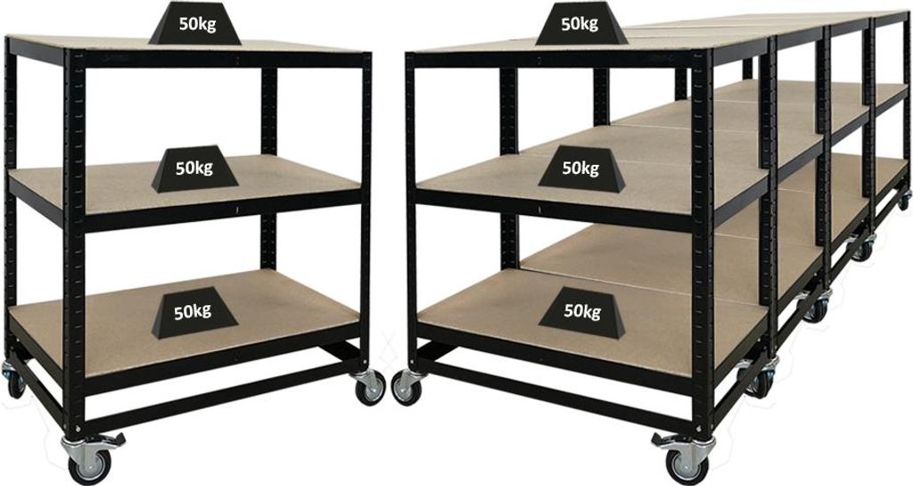 Mega Deal 5x Kommissionierwagen BÜFFEL | HxBxT 100x90x50cm | 3 Ebenen | Fachlast 50kg | 4 Lenkrollen, davon 2 mit Feststellbremse | Schwarz | Fahr...