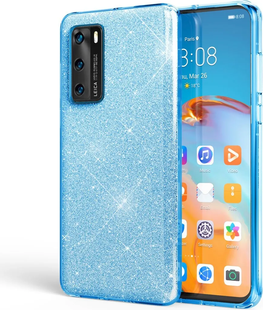 NALIA Cover Huawei P40 Turchese Bling - Protezione Silicone Robusta