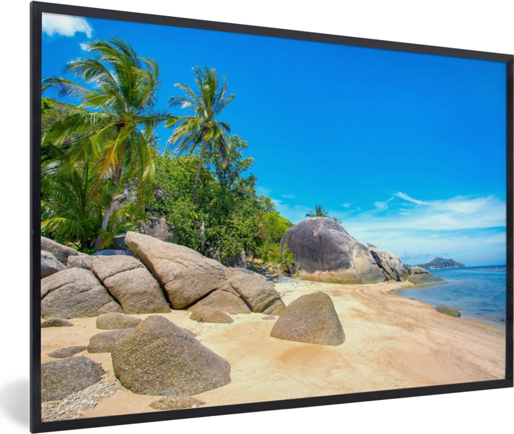 MuchoWow Gerahmtes Poster Strand - Tropen - Meer - Pflanzen 60x40 cm - Poster mit Schwarzem Bilderrahmen Wandposter Rahmen Foto Bilder - Printing...