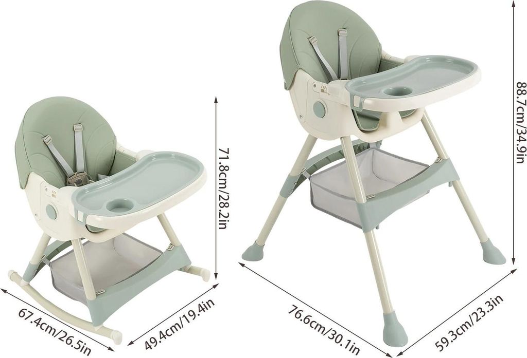 Baby Hochstuhl/Kinderhochstuhl - Klappbar & Tragbar - 3‐in‐1 - Doppeltes Tablett - Rückenlehne & Tablett 3 Stufen - Für 6–36 Monate - Bis 1...
