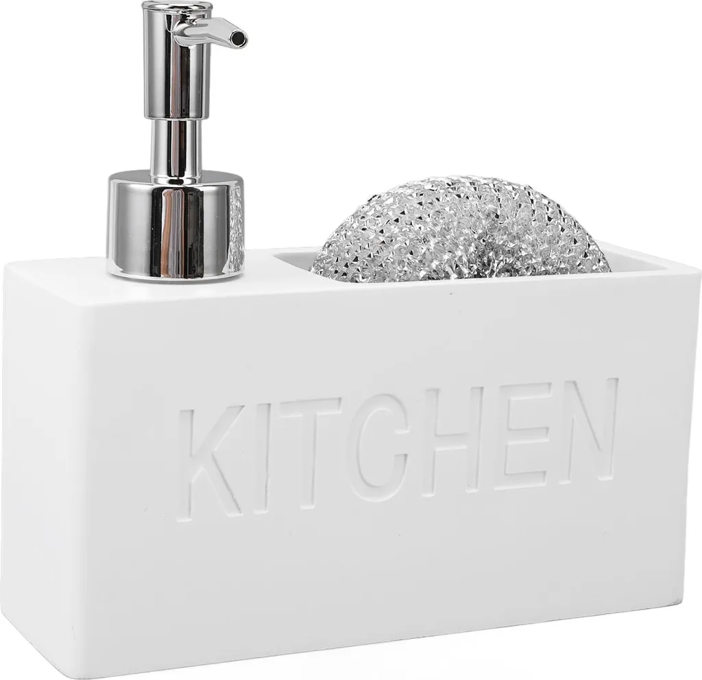 Distributeur de savon cuisine avec support éponge et pompe inox 380ml