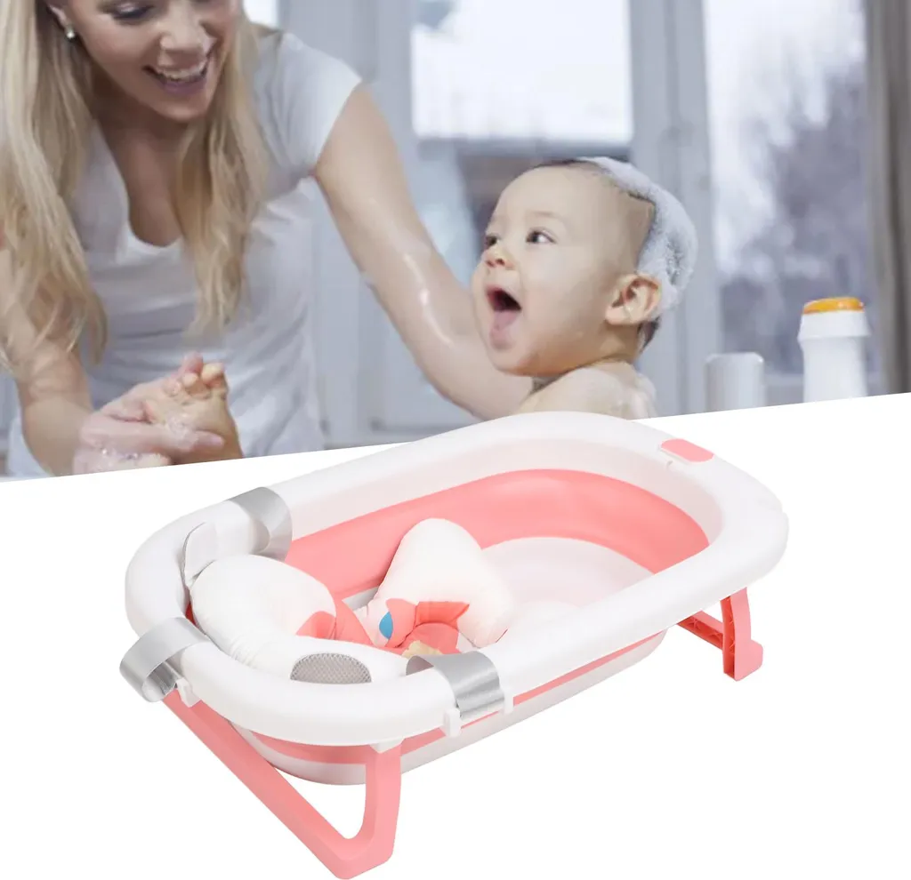 Baignoire bébé inclinable rose pliable, station de bain complète
