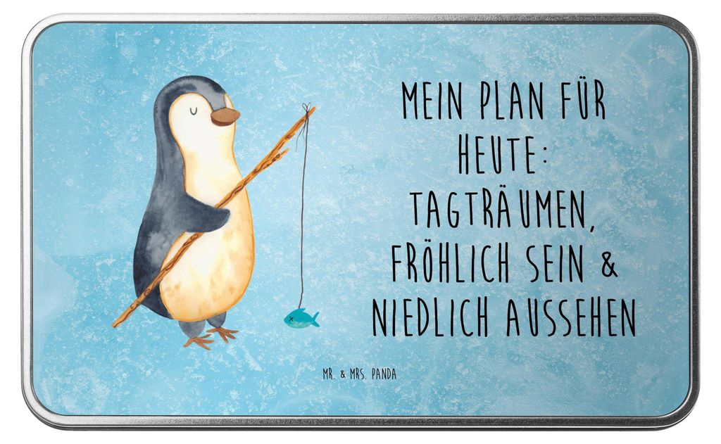 Mr. & Mrs. Panda Geschenkverpackung Pinguin Angler - Eisblau - Geschenk, schmuckdose, Teedose, Urlaub, Motiviert, Angeln, Angel, Geschenkbox, Gesch...