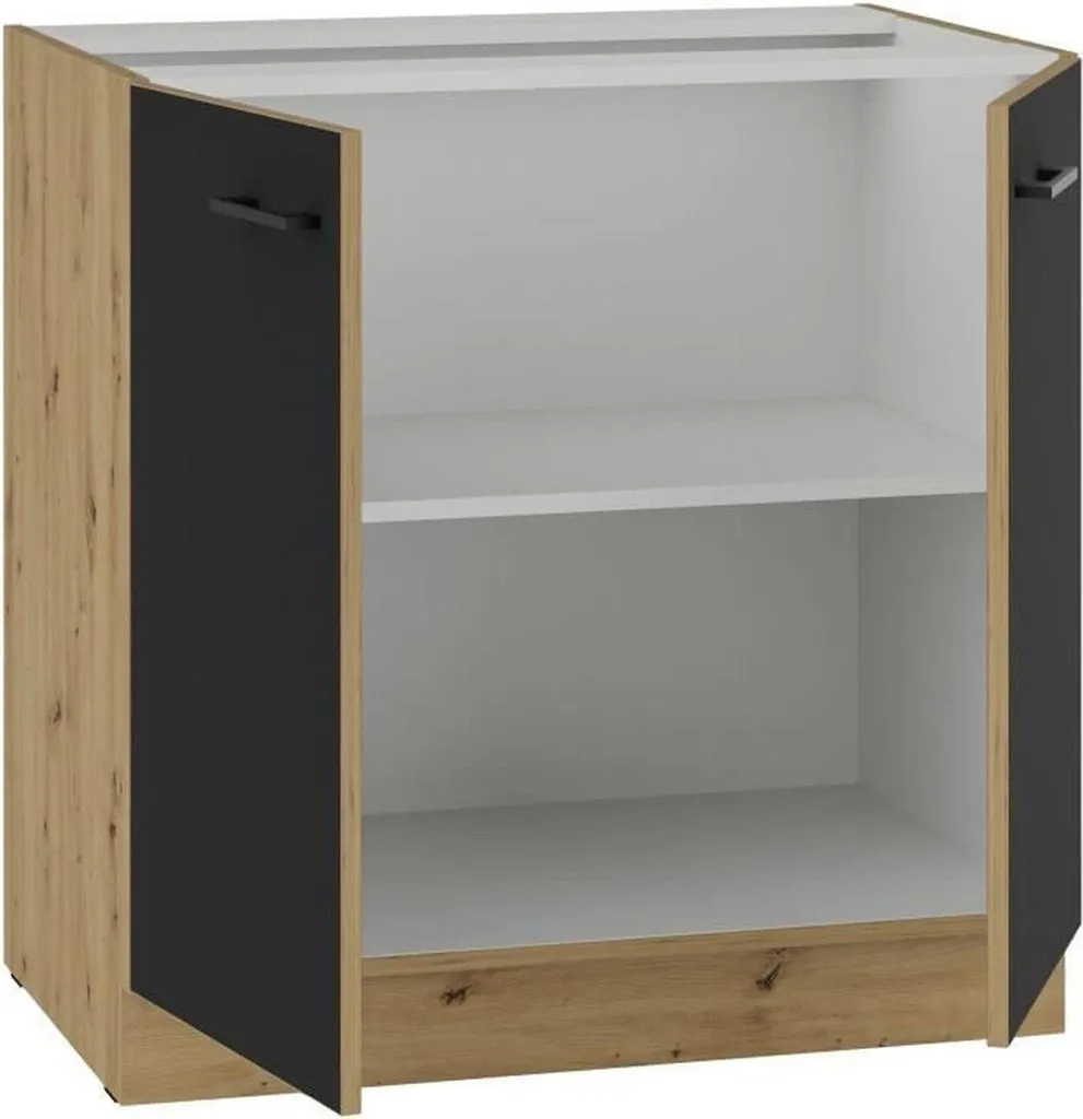 Rangement bas compact 80 cm chêne/noir mat pour optimiser vos petits espaces