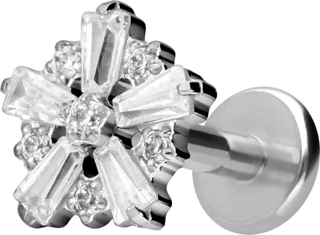 Ohrpiercing, Nasenpiercing Titan Labret mit Innengewinde SCHNEEFLOCKE Silber Stablänge: 8mm | Stabstärke: 1,6mm