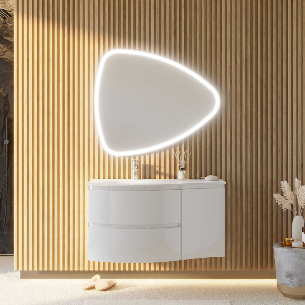 Mobile bagno sospeso 105 cm bianco lucido specchio a goccia Immagine del prodotto 