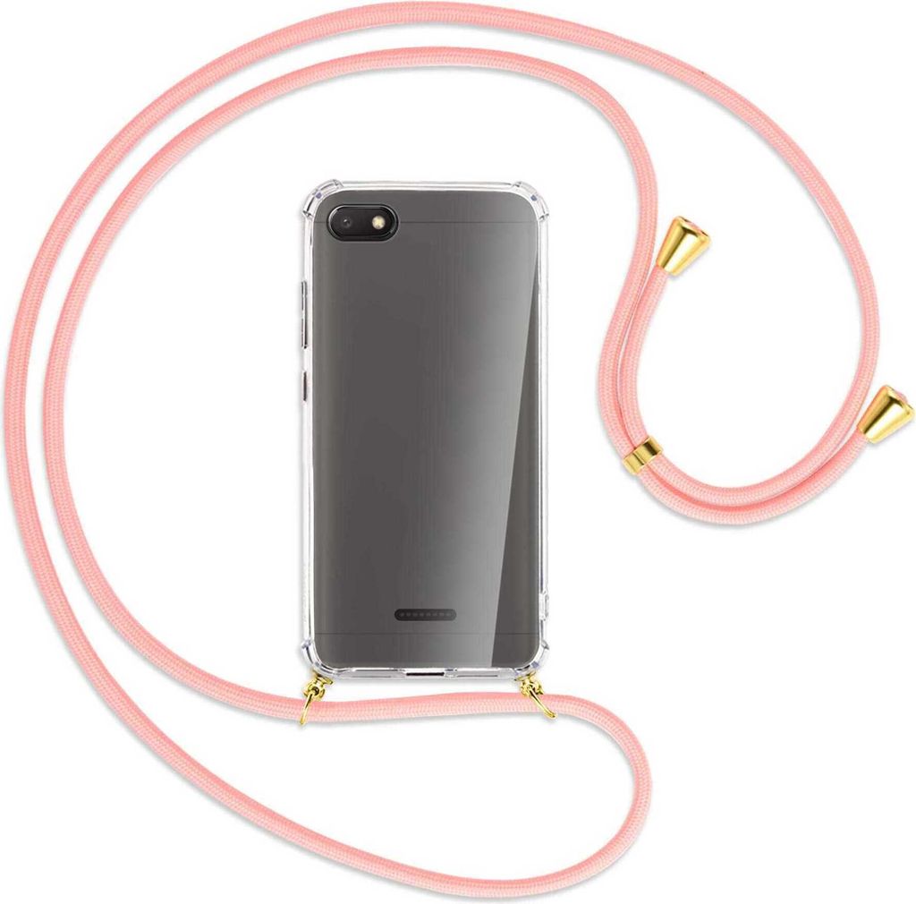 Handykette Backcover-Schutzhülle mit Band (Metall goldfarben) für Xiaomi Redmi 6A - rosa