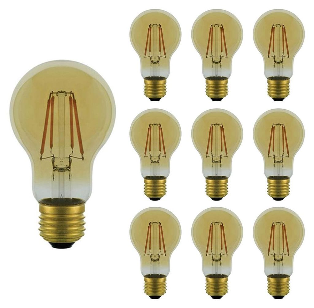VITO LED-Filamentlampe A60 E27 - 6 W (ersetzt 60 W) - 840 lm - 2500 K Extra - 220-240 V - Energieeffizient - 10 Stück