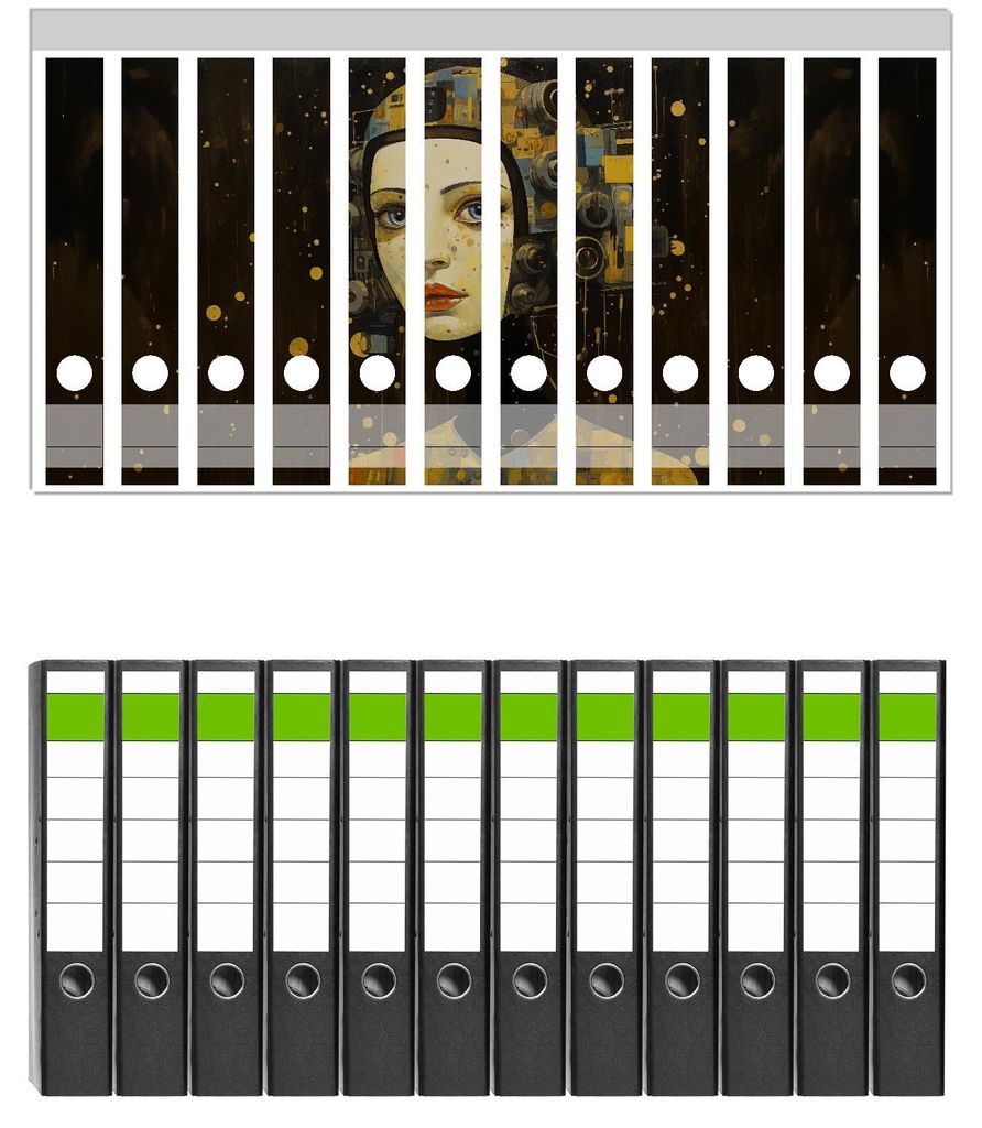 Wallario 12 Stück schmale Ordner inkl. Klebeetiketten mit Motive Blick in die Zukunft - Set mit Rückenschildern / Ordnerrücken Stickern