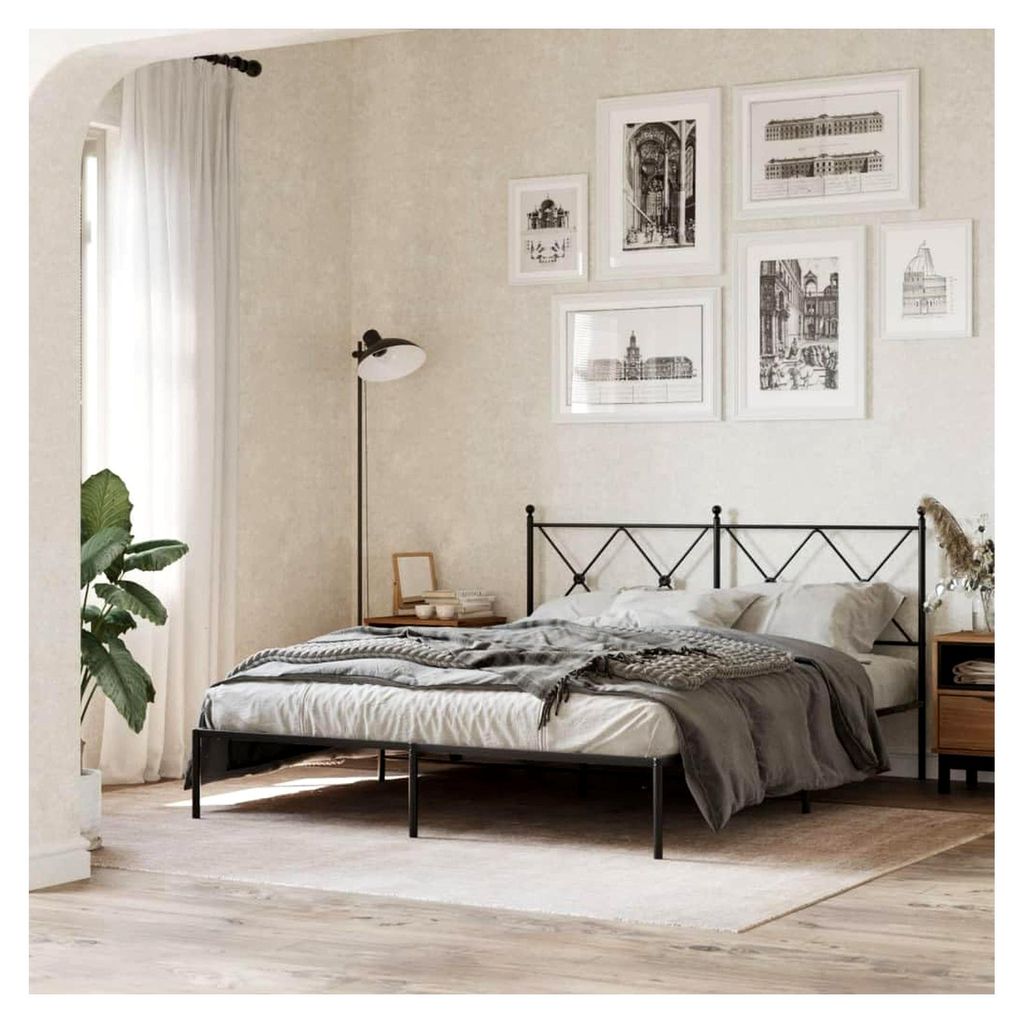 Bettgestell mit Kopfteil aus Metall in Schwarz 160x200 cm