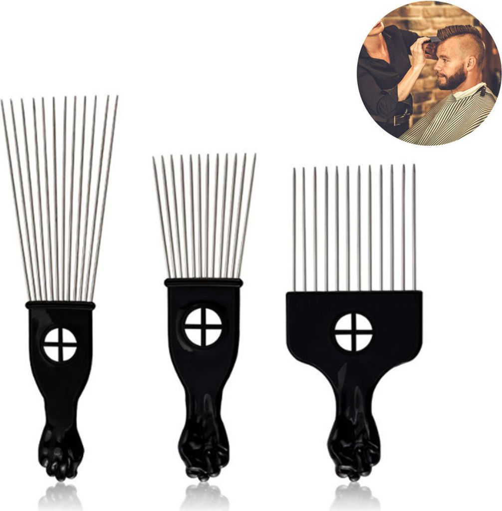 Afro Kamm Afro Pick Fingerstyler Hair Metal Pick Friseur Perücke Styling-Tool Afrokamm für Natur-Locken
