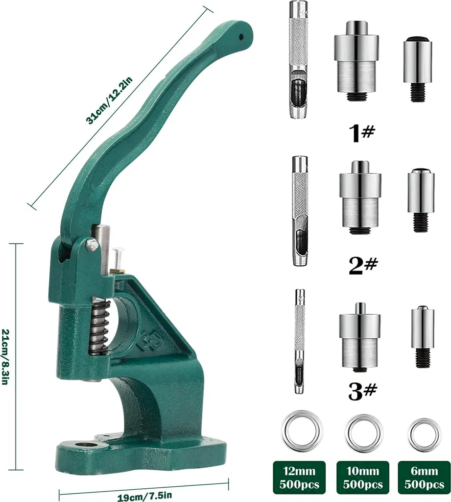 Kit presse manuelle avec 3 moules de découpe et 1500 oeillets