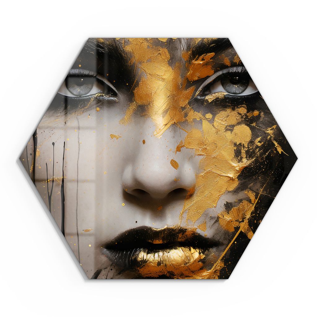DEQORI Glasbild Echtglas 40x35 cm 'Goldener Blick' Wandbild Bild modern Deko