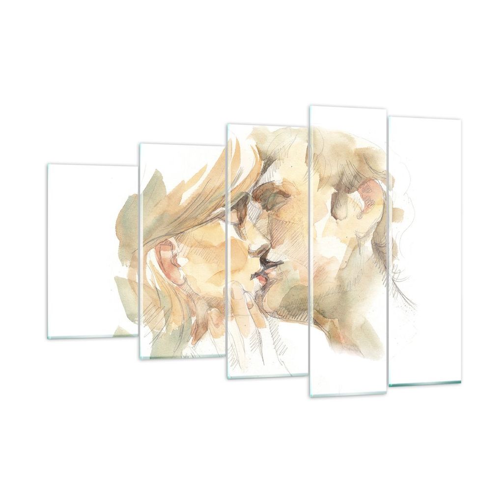 Bilder auf glas - 5 Teile - Kuss Paar Liebe - 150x100cm - Glasbilder - Wandbilder - Bilder - zum Aufhängen bereit - Wanddekoration aus Glas - Glas...