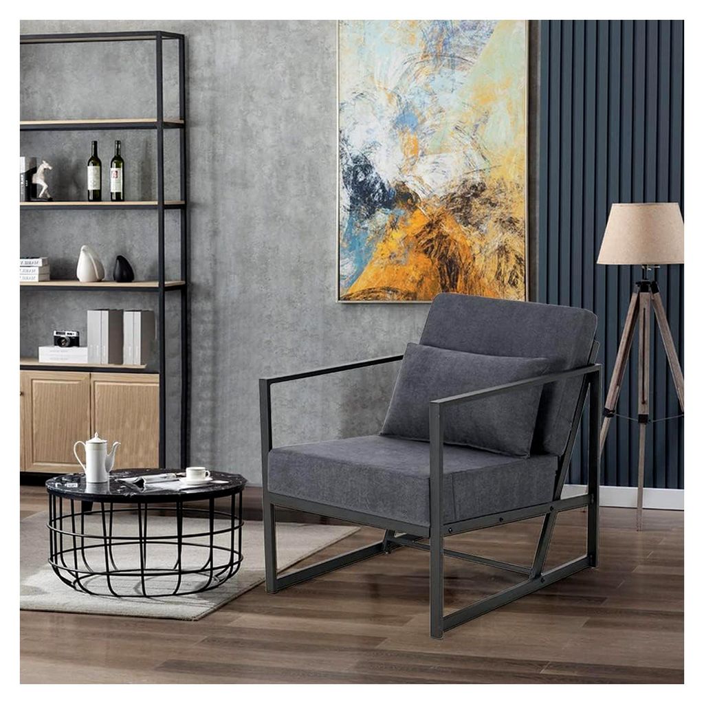 Sessel Wohnzimmer Design Loungesessel Dunkelgrau Polstersessel Einzelsofa Vintage Retro ohne Hocker Einzelsessel mit Leinenstoff, 60 x 72 x 72 cm