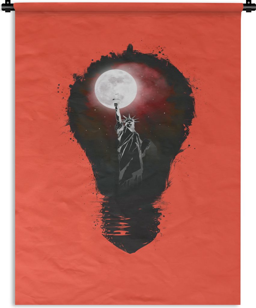 MuchoWow Wandteppich Wandbehang New York - Nacht - Lampe - Rot 90x120 cm Tapisserie Dekoration Wandtuch - Wanddeko