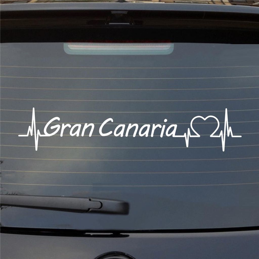 Heckscheibenaufkleber Gran Canaria Puls Herzschlag Auto- mit Insel Motiv 55x11 cm Weiss Glanz Auto Aufkleber Sticker