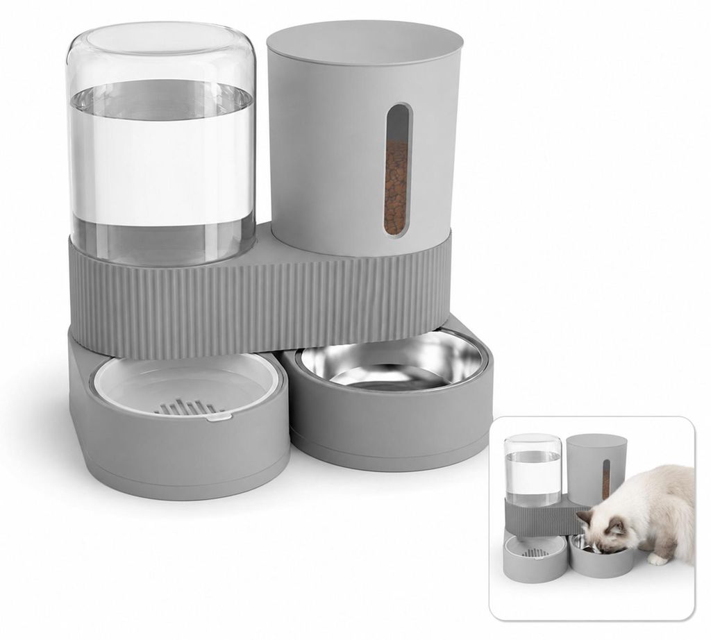 Futterautomat Katze mit Wasserspender, 2-in-1 Katzen Produktbild 