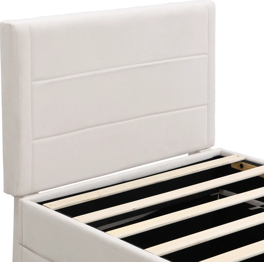 Lit coffre 90x200cm beige pour optimiser le rangement des petits espaces - 6