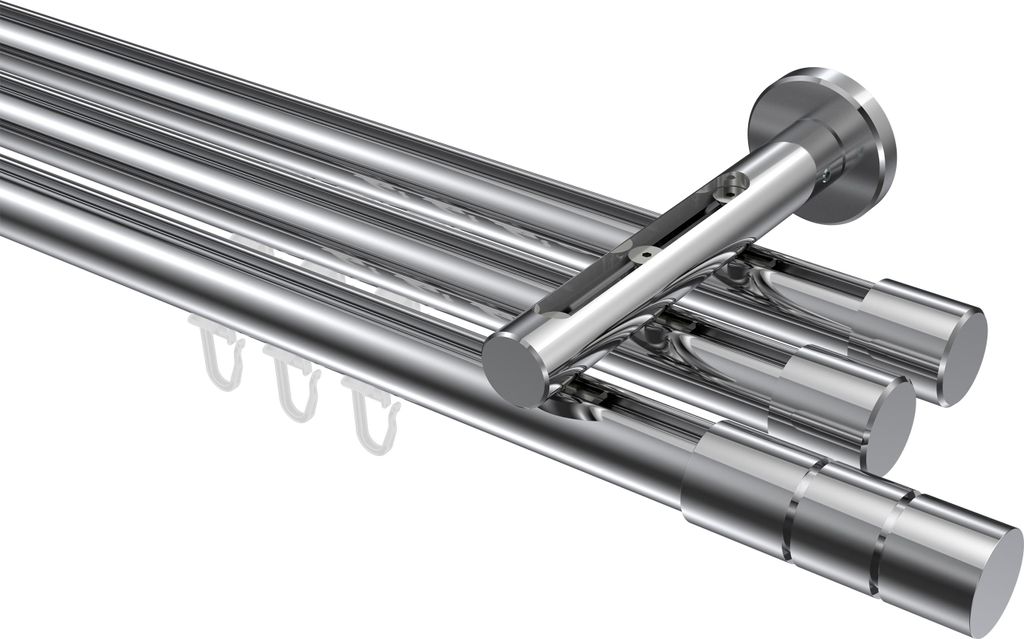 Interdeco Innenlaufstange / Gardinenstange mit Innenlauf Chrom, Typ Siteno Elanto (Rillenzylinder), 20 mm Ø 3-läufig, 520 cm