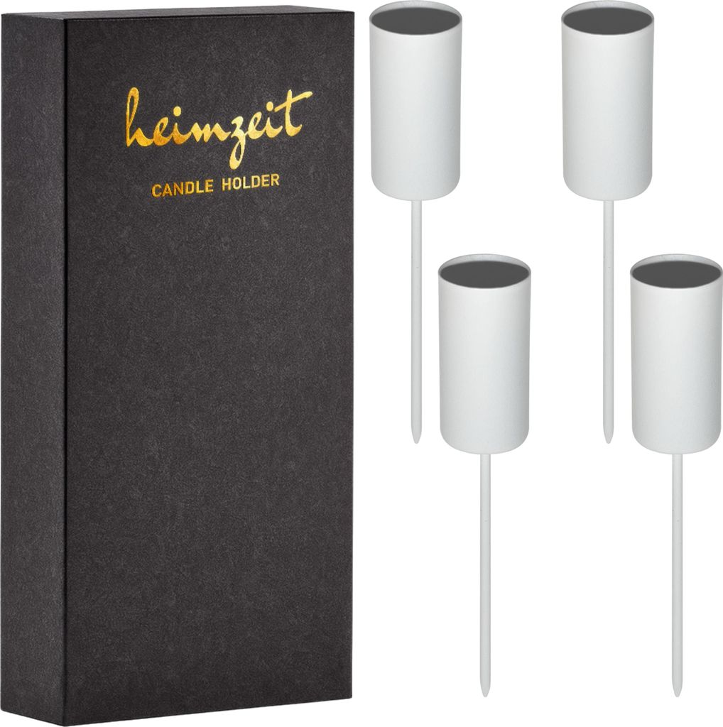 4x Kerzenhalter Metall Weiß Stabkerzen 22mm Kerzenstecker Produktbild 