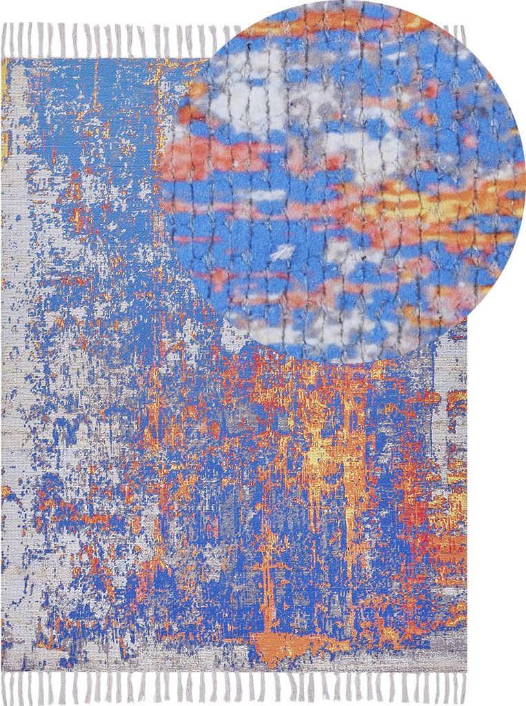 BELIANI Teppich Bunt Polyester / Baumwolle 140 x 200 cm Kurzflor mit Abstraktem Muster Geflecht mit Quasten Handgewebt Rechteckig Wohnzimmer