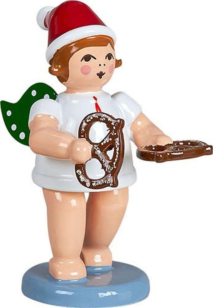 Holzfigur Bäckerengel mit Brezel und Krone Höhe 6cm NEU