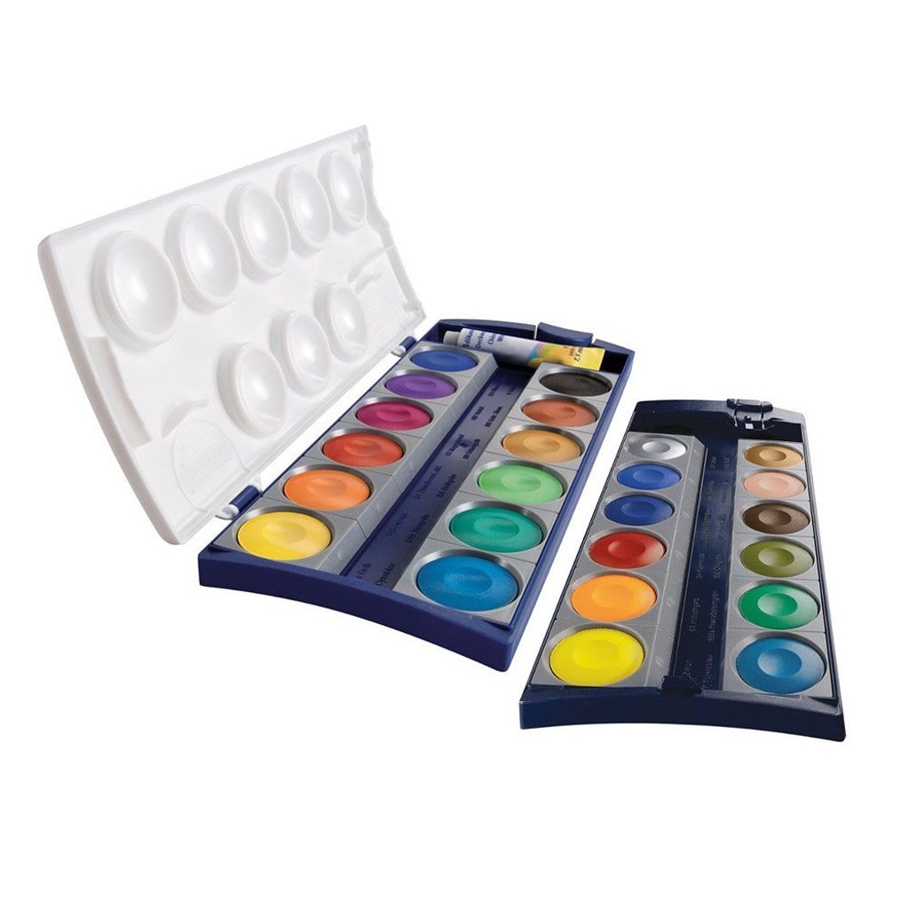 12 Farben Pelikan 720250 Deckfarbkasten K12 Pinselset & Wasserbox Schul-Standard 1 Tube Deckweiß 