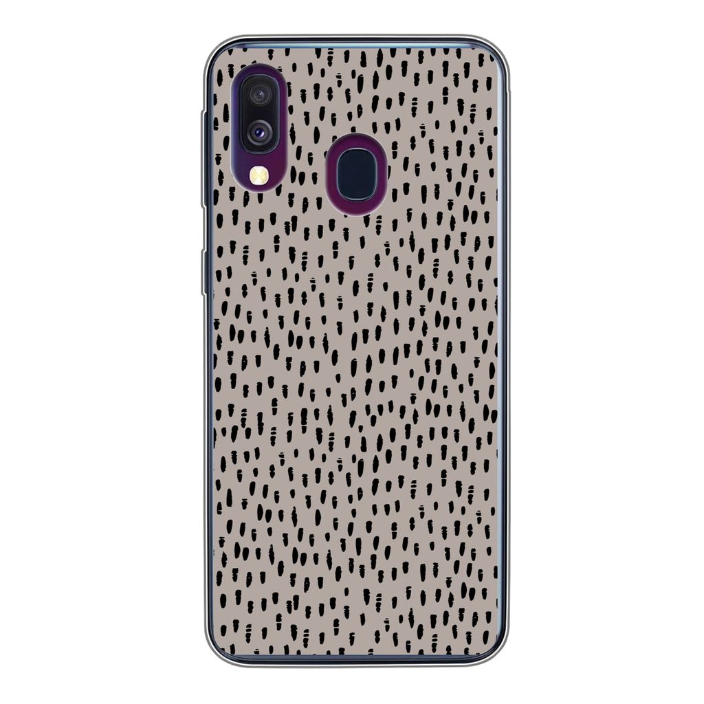 MuchoWow Handyhülle Schutzhülle Hülle für Samsung Galaxy A40 Polka dots - Braun - Schwarz Silikon Softcase Handy Hülle - Handy-Tasche