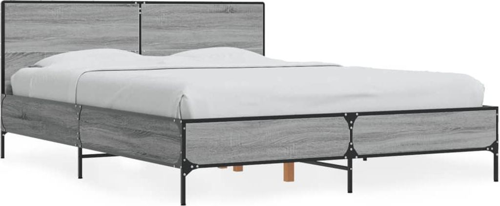 vidaXL Bettgestell Grau Sonoma 135x190 cm Holzwerkstoff und Metall