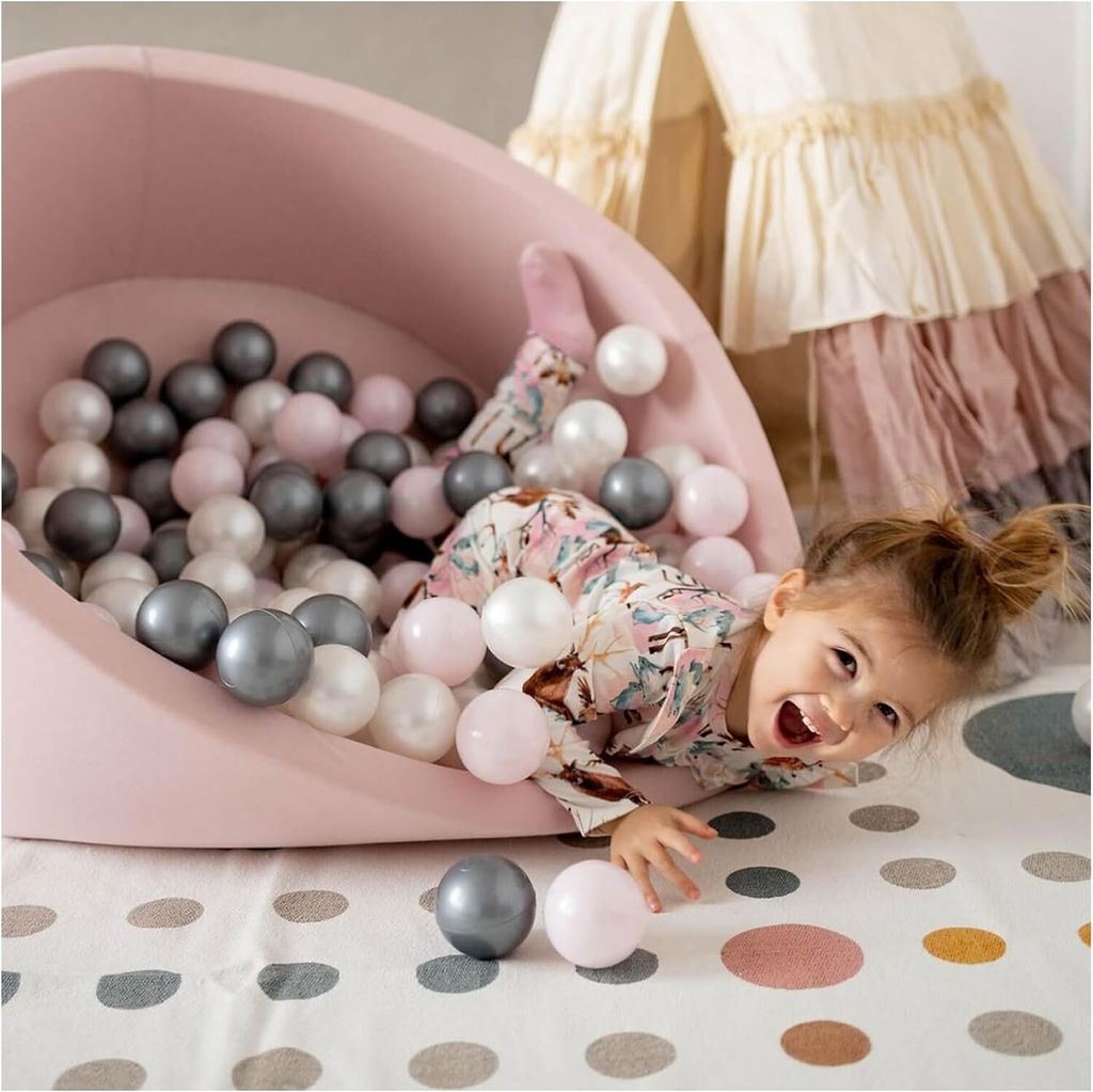 MISIOO Smart Bällebad 90 x 30 cm/200 Bälle - Bällebad Kinder für Baby Zimmer - Bälle für Bällebad - Baby Spielzeug - Rosa: Hellrosa/Perlen/S...