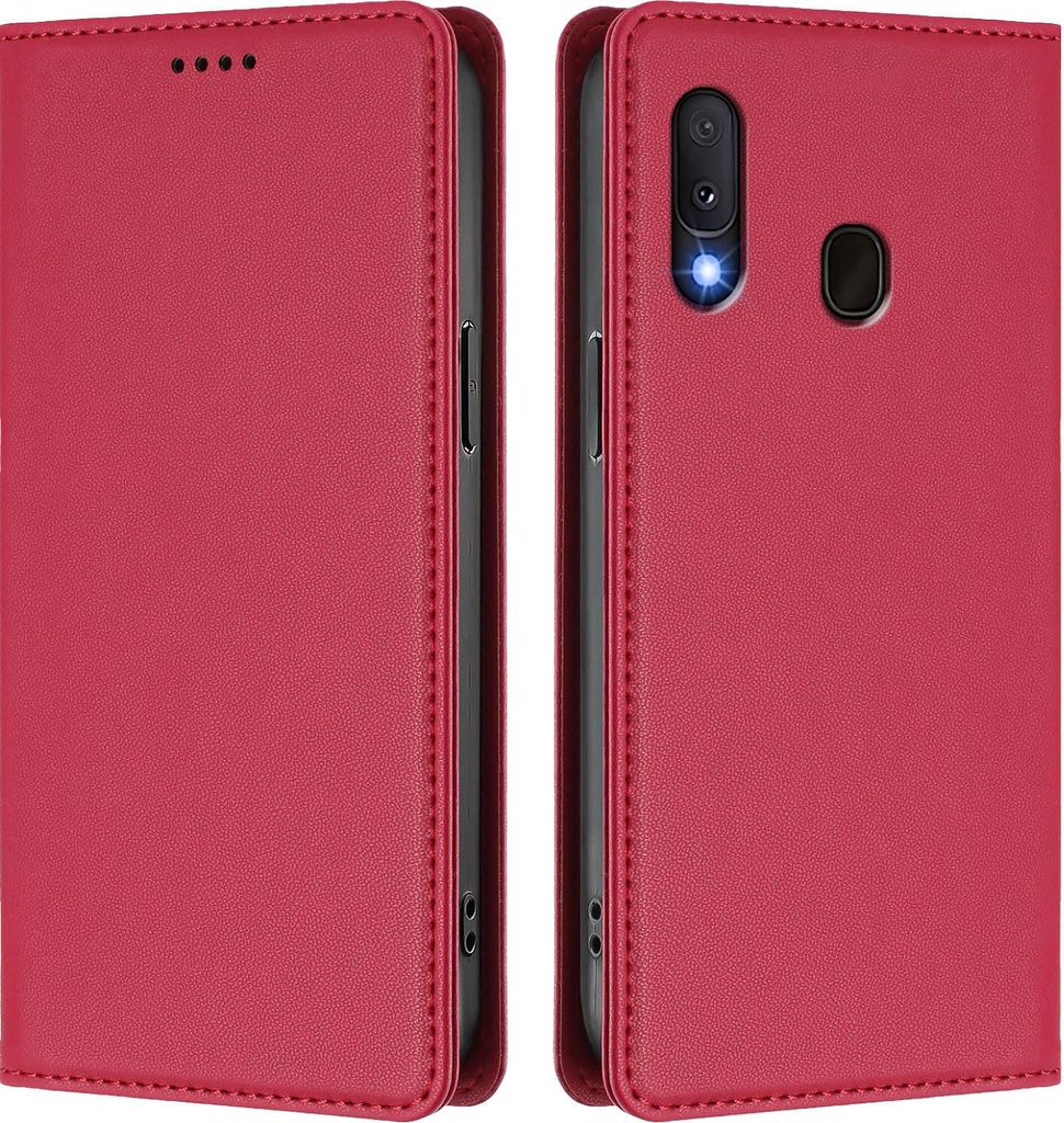 Handyhülle für Samsung Galaxy A20E / A10E, Kunstleder Klapphülle Stoßfeste Magnetische Hülle mit Ständer Rot