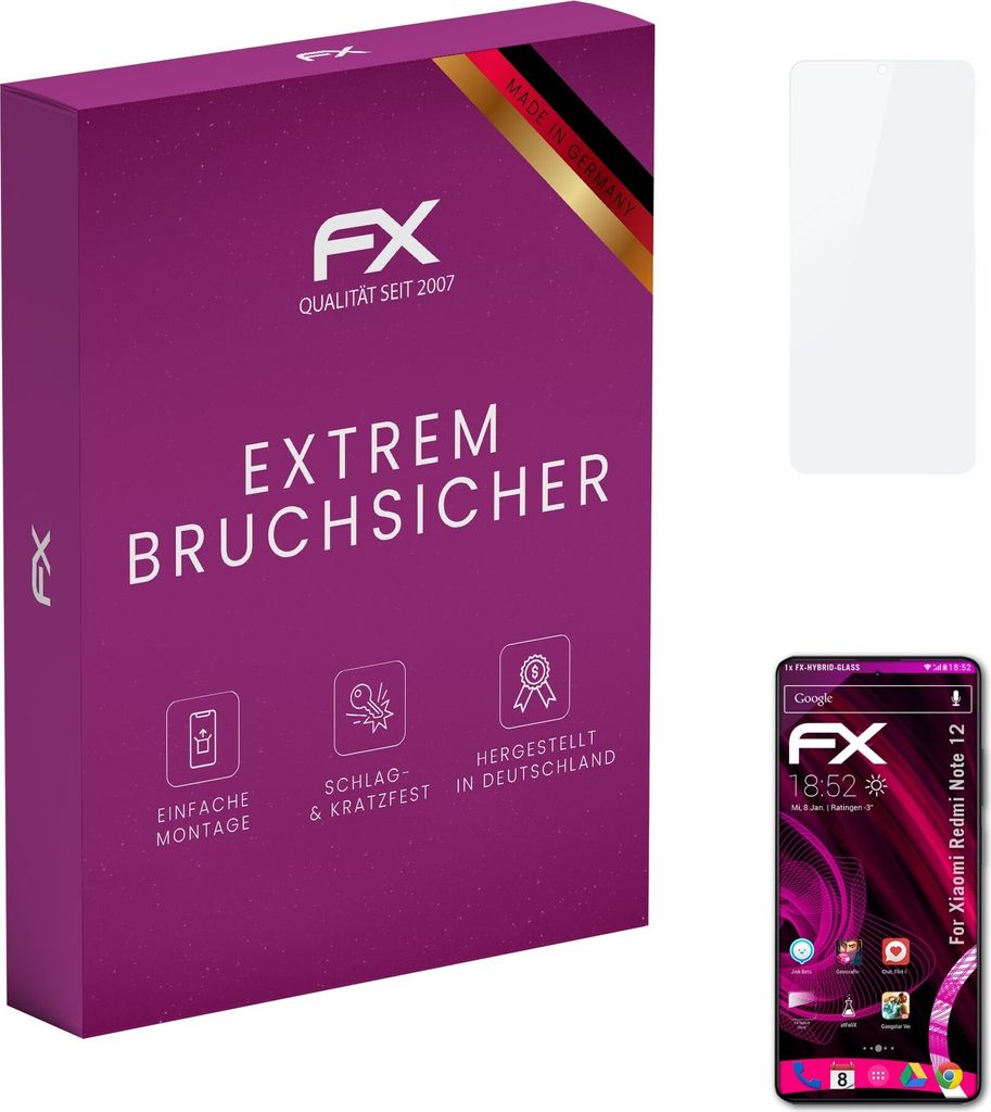 atFoliX FX-Hybrid-Glass Displayfolie kompatibel mit Xiaomi Redmi Note 12 Glasfolie